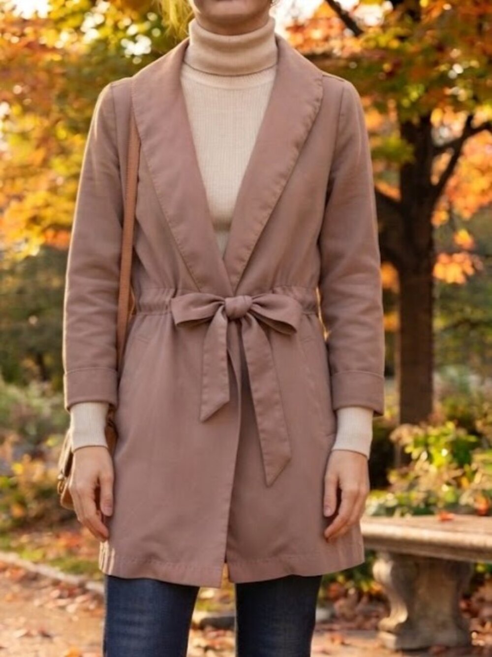 Dusty Rose Front Tie Trench Coat
